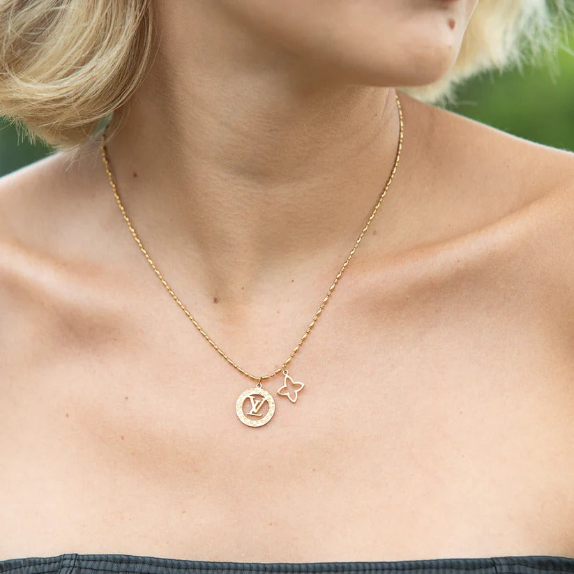 Cadena LV 2dijes mujer- Oro Laminado 18K