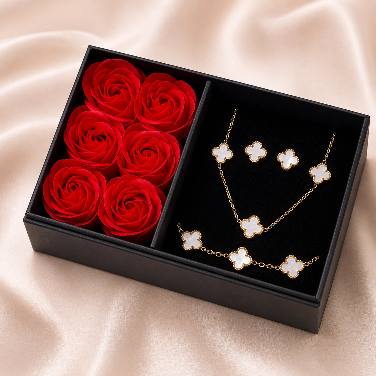 Combo Trébol Elegante + Caja 6 Rosas