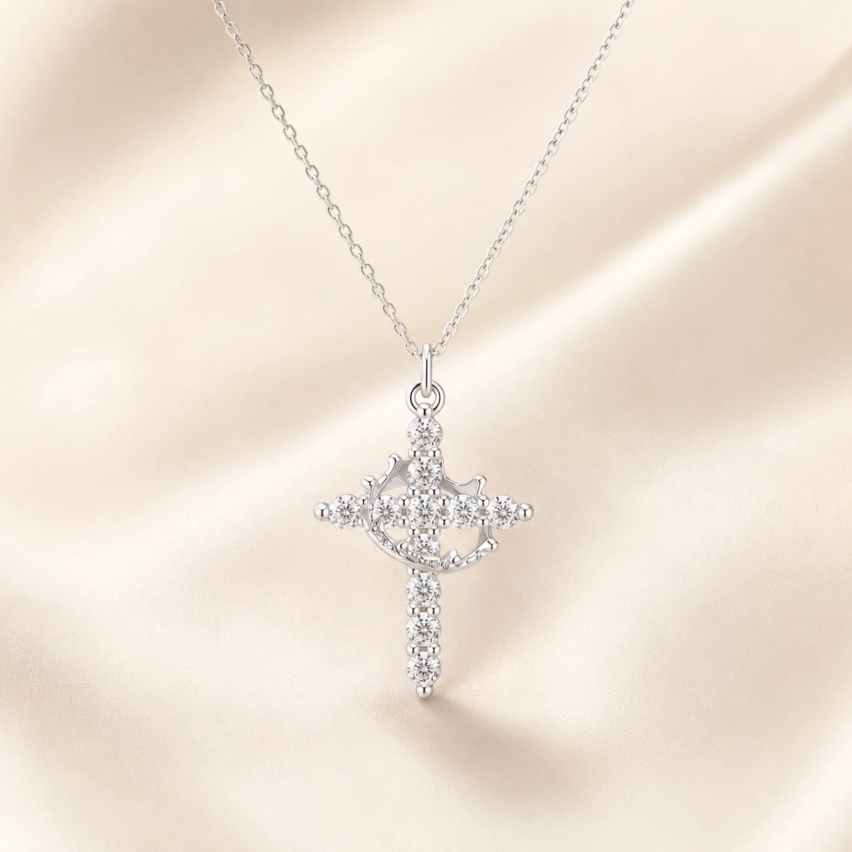 Collar Cruz Corona Plateado