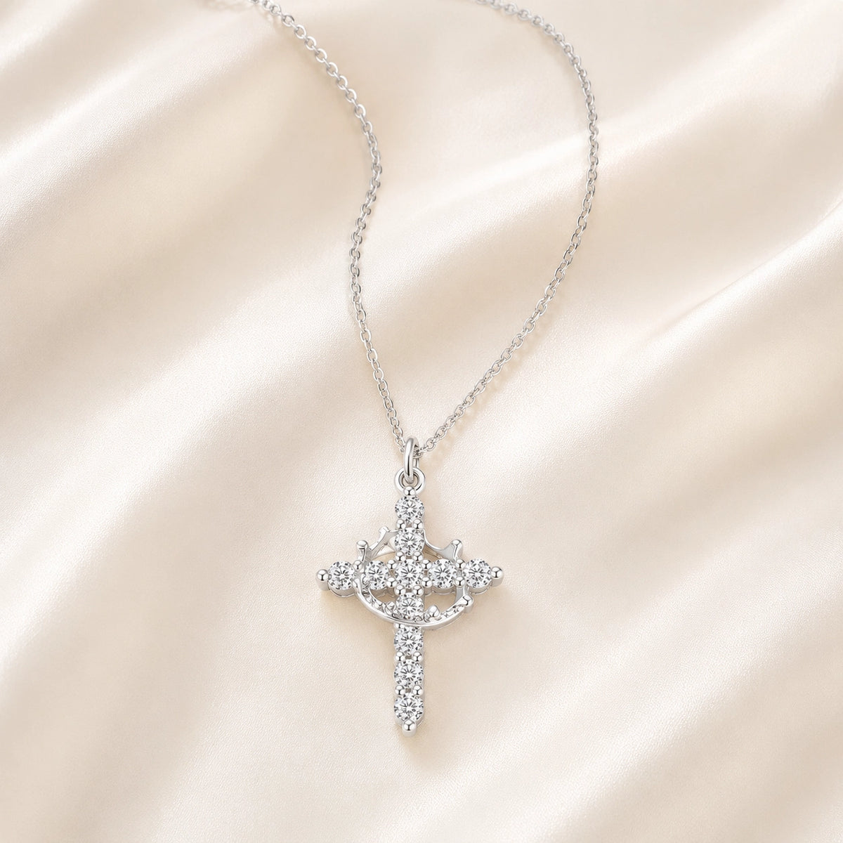 Collar Cruz Corona Plateado