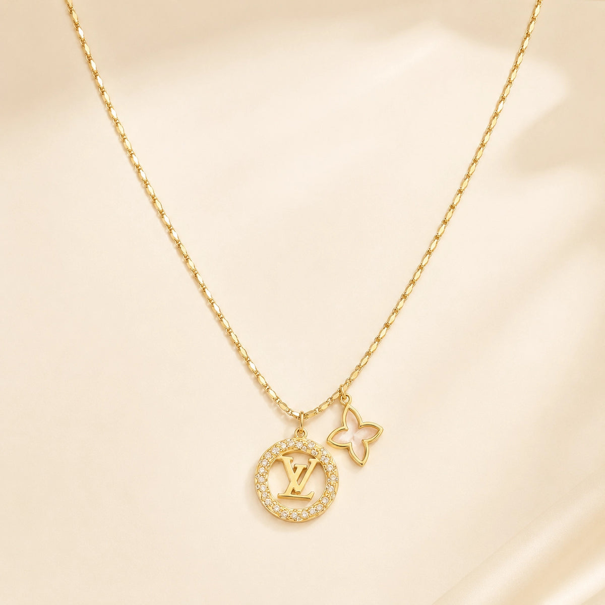 Cadena LV 2dijes mujer- Oro Laminado 18K